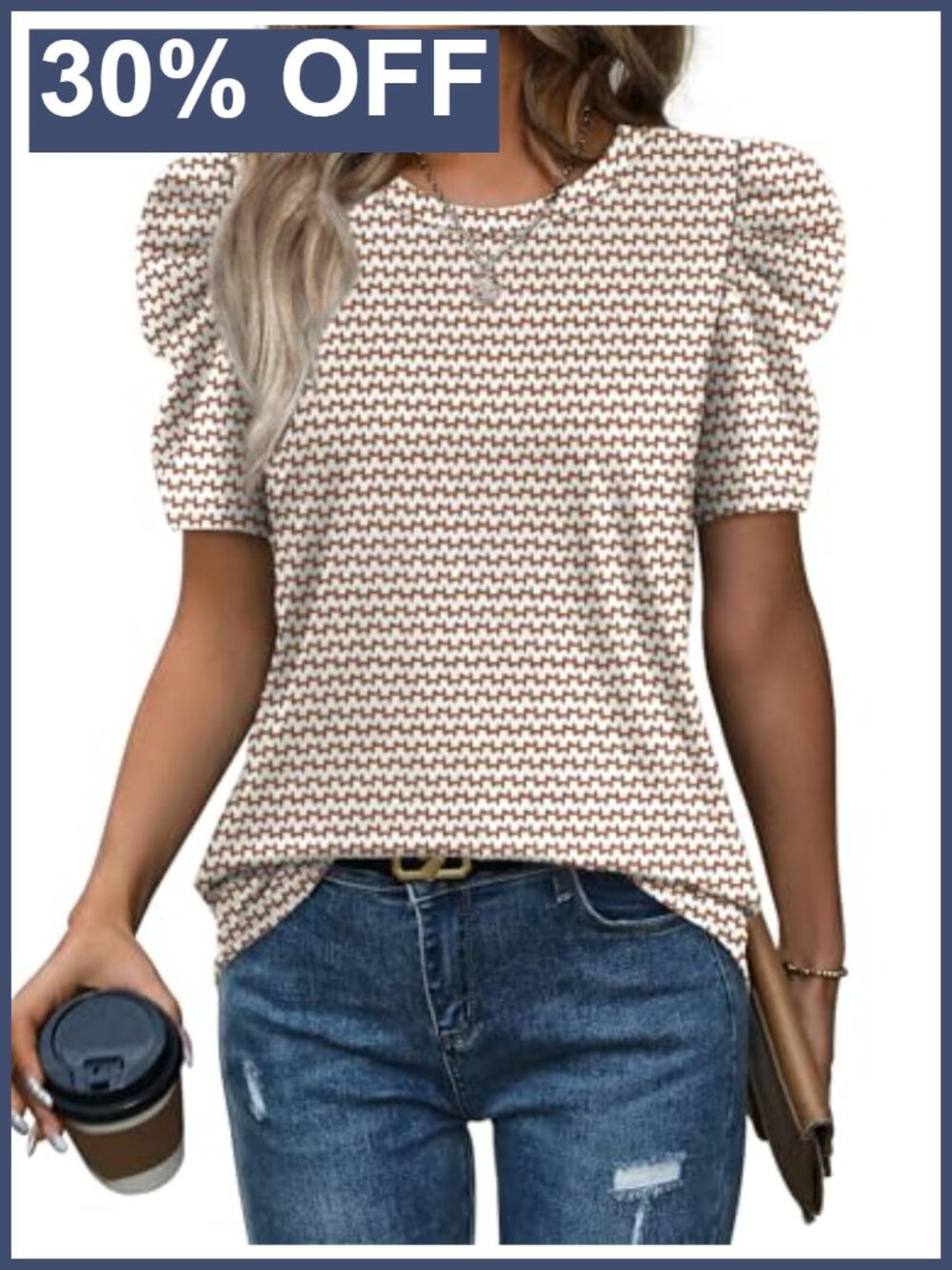 Womens Puff Sleeve Crewneck Tee Casual Blouse Summer Top
